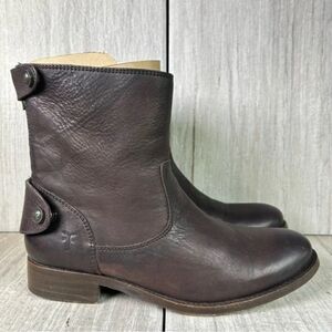Frye Melissa Button Zip Up Short Ankle Bootie Brown Leather Shoe Womens Size 6 B
